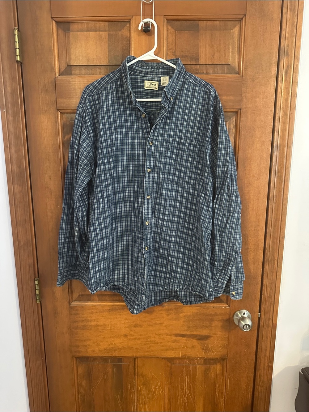 L.L. Bean Men's Blue and White Plaid Button-Down Shirt - Picture 2 of 8